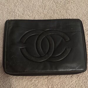 CHANEL Black Quilted CC Logo Zipper Pouch